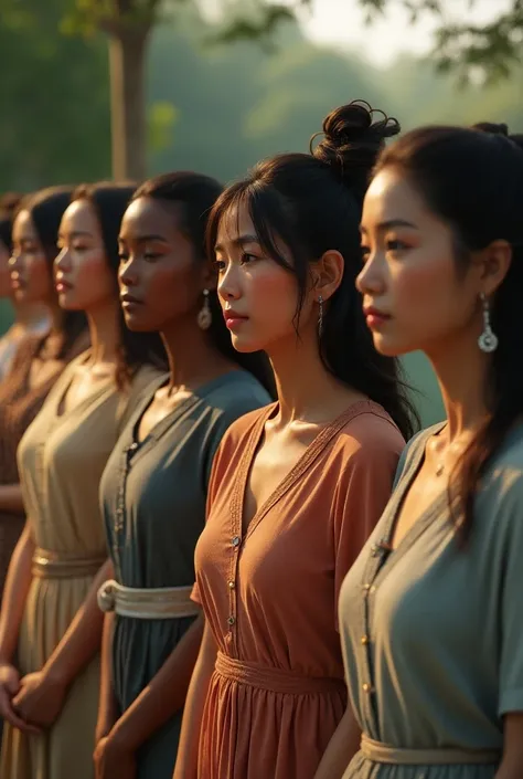  Make the image of a Brazilian girl,one African and 4 Korean women together ,realistic