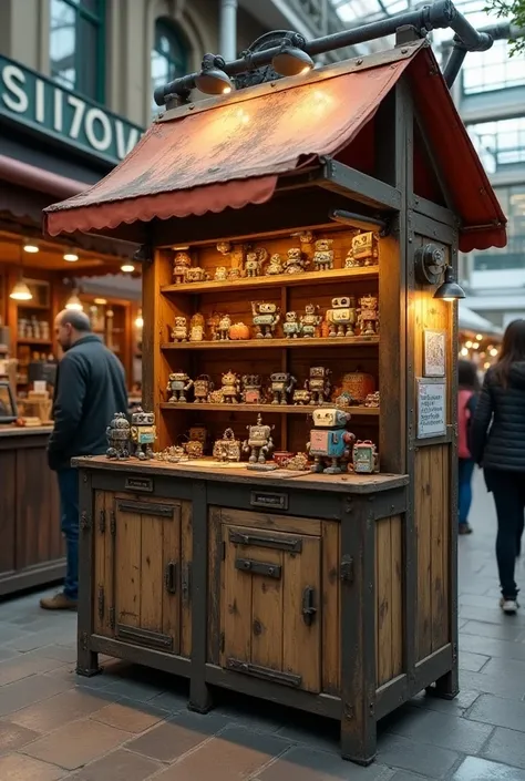  kiosk for the small robot souvenirs only look visually appealing with its rough aesthetic but also create an engaging and smooth flow for customers.