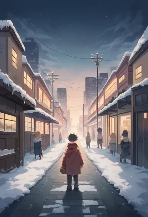 (No People), Unattended, No One, Landscape, Winter, Christmas, City, Tokyo, Sidewalk, Snow, Light Up, Night, HD Detail, Ultra Detail, Film, Hyper Realism, Soft Light, Deep Focus Bokeh, Ray Tracing, Art Station pixivgwise, Makoto Shinkai, Art Germ