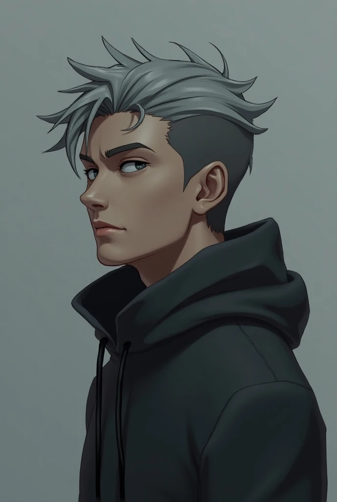 Grey hoodie grey short hair grey eyebrow eye closed handsome guy