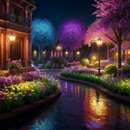 magical colorful garden, A miniature San Francisco contained in dew drop, famous city in dew drops, hyper detailed, cinematic lighting, vibrant colors, intricate details, magical realism, photorealistic, artstation, concept art, award winning