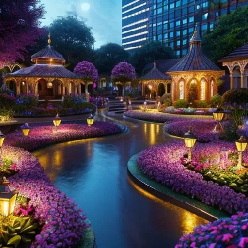 magical colorful garden, A miniature San Francisco contained in dew drop, famous city in dew drops, hyper detailed, cinematic lighting, vibrant colors, intricate details, magical realism, photorealistic, artstation, concept art, award winning