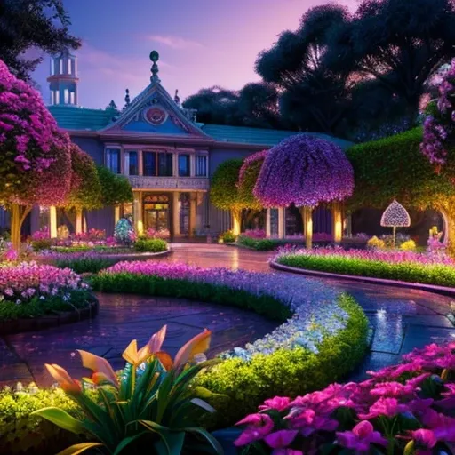 magical colorful garden, A miniature San Francisco contained in dew drop, famous city in dew drops, hyper detailed, cinematic lighting, vibrant colors, intricate details, magical realism, photorealistic, artstation, concept art, award winning