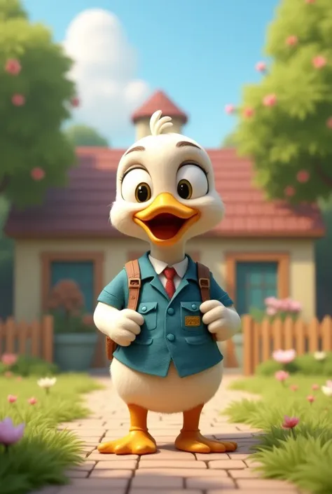 

duck dressed as a student in a cute environment 3d pixar disney 