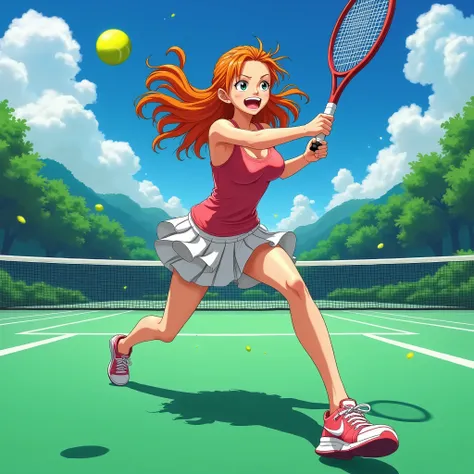 Nami from ONE PIECE playing tennis
