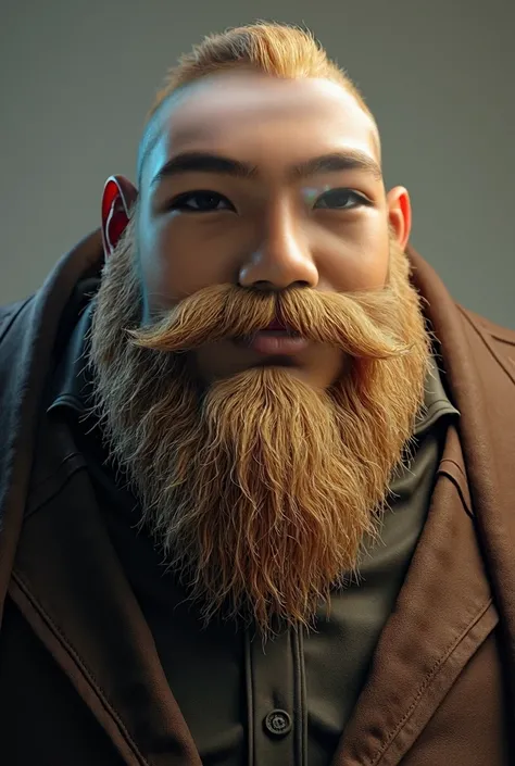 CREATE A REFERENCE IMAGETHE MAN IS AN OLD MAN WITH A MUSTACHE, A GOLDEN BEARD, A PLUMP BODY, A PLUMP BODY IN A 3D PICTURE, THE FACE HAS WRINKLES AND AGGRESSIVE SCARS LIKE AN ANGRY PERSON.