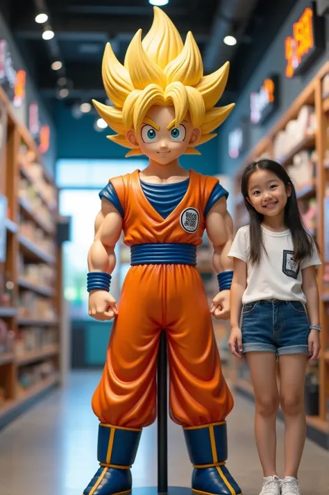 Figure model pictures at the Figure model shop have  "you try"  There is a real size Son Goku Super Saiyan model figure in the corridor with a stand the size of a real Son Goku Super Saiyan model figure. There is a Chinese girl in Thai. Japanese Cute 19 Ye...