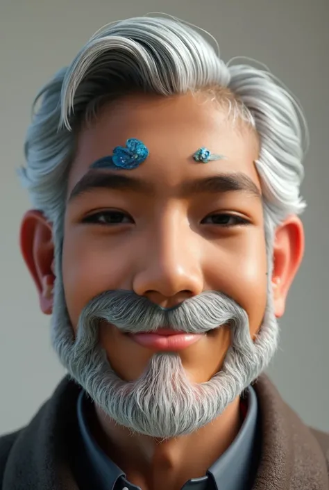 Create a 3D animation of an old man with a white mustache, with a beard, gray hair