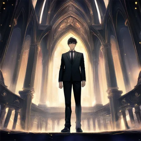 masterpiece, best quality, \n1boy, black suit, standing, straight-on,