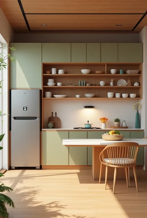 Realistic feel、3D wind、high quality、High image quality、Detailed Description、Delicate colors、Japan、casual、 pick up the kitchen 、 stylish system kitchen 、Multi-function refrigerator 、 stylish cupboard 、 many cups and various tableware in the cupboard、 stylis...