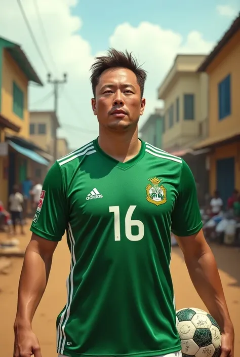 Elon Musk if he had been born in Nigeria dressed in a soccer players uniform