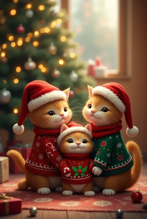 A Christmas-themed cat family 