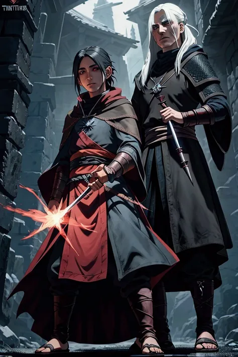 Create the image of a wizard from The Witcher inspired by Uchiha Itachi