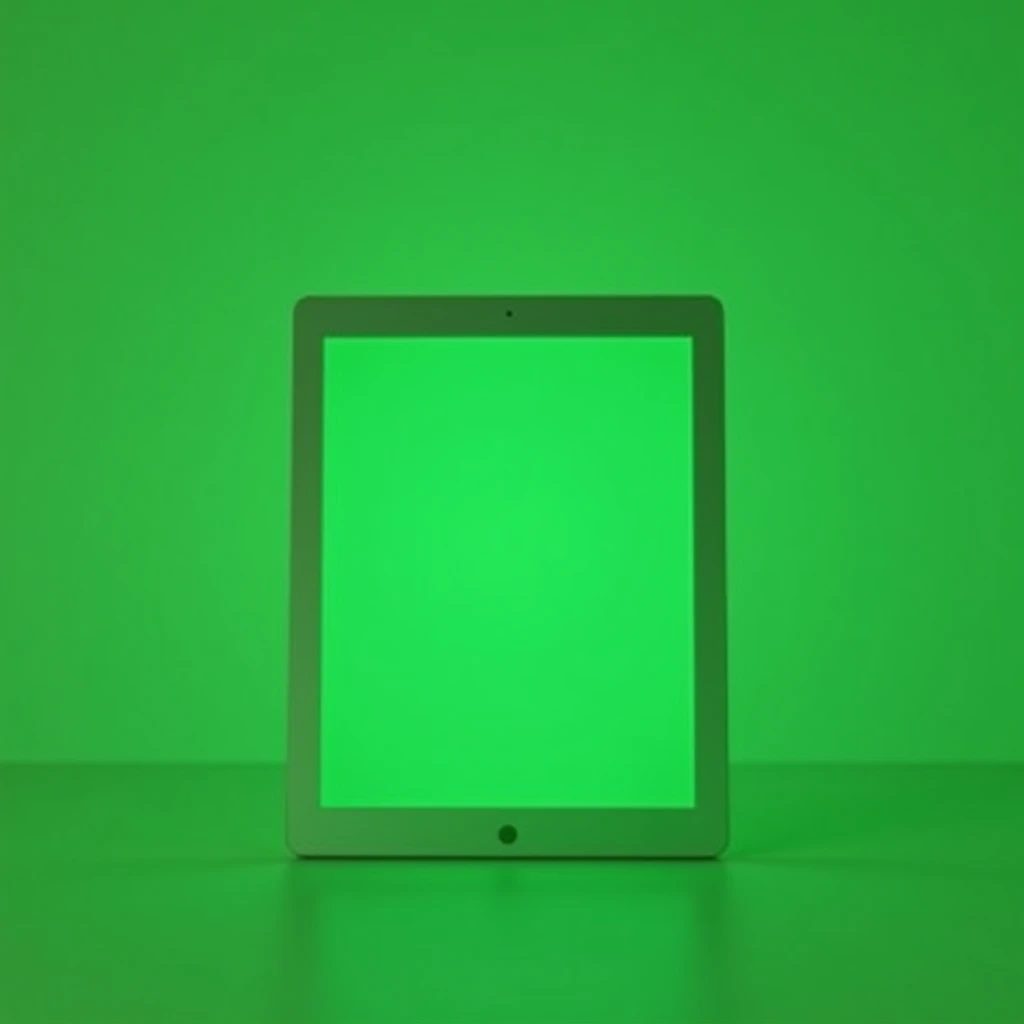 tablet facing the screen with green background 