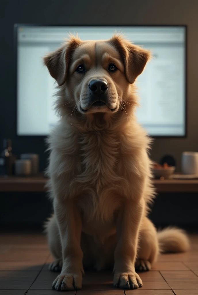 Realistic image of a dog with its ass on the screen