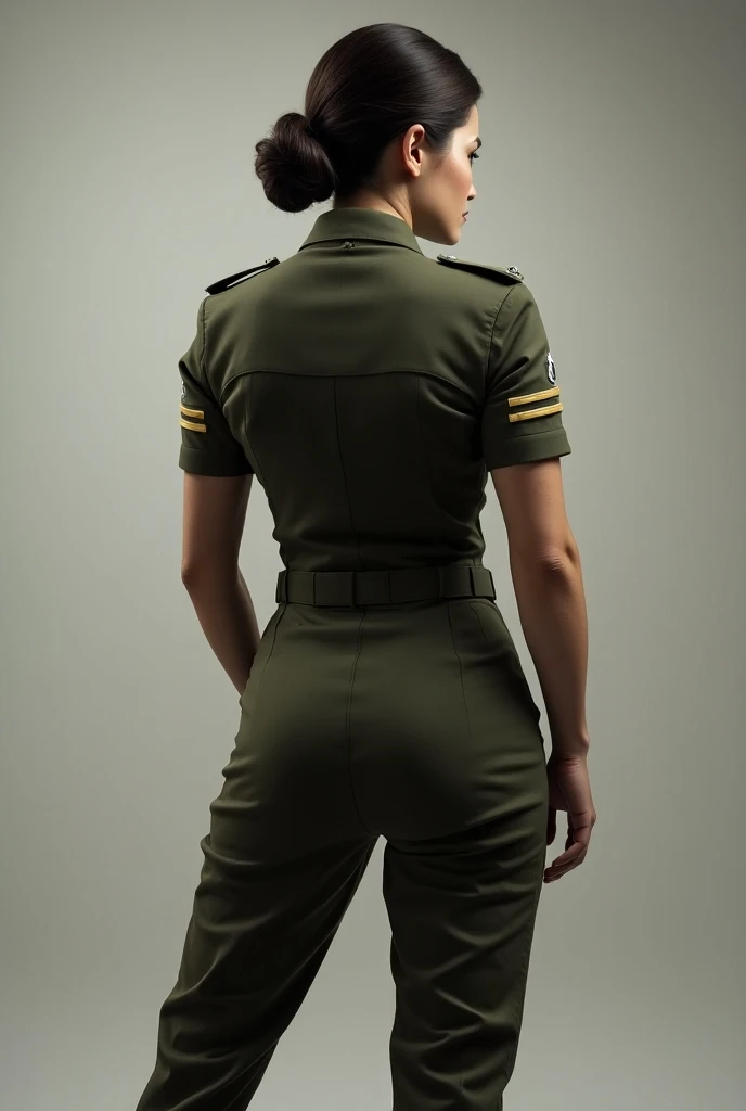 Woman in military clothes from behind with a 
 big butt 