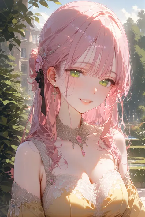 (Best quality、masterpiece、High resolution、detailed)、(Beautiful animation)、(shining eyes、detailed)､1 female, green eyes, Long hair,High resolution,masterpiece, Top quality, High detail, smooth skin, 8k, Solo,Beautiful appearance, pastel pink hair,lovely,sof...