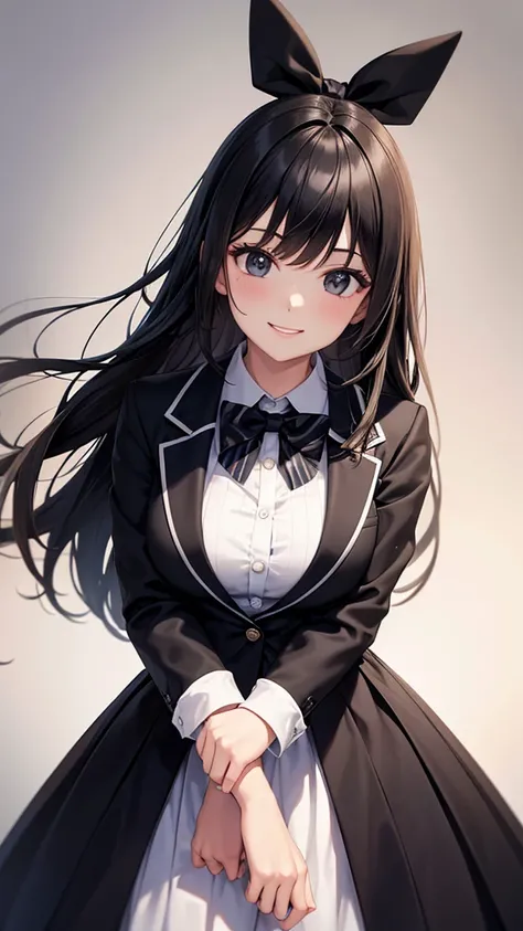 A woman in a black striped luxury suit　Bow tie　smile　　 High Resolution 　High image quality