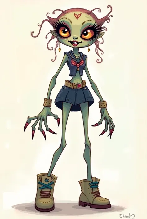  Give me a full body reference in the style of "Monster high" the drawing .