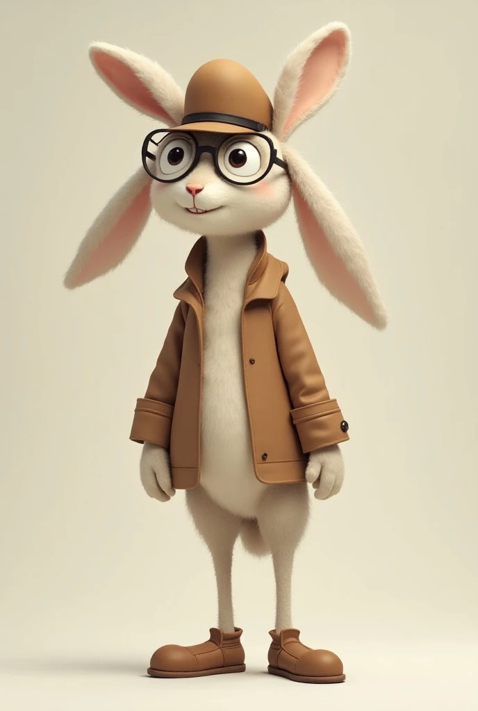 A drooping eared rabbit boy, Furry, full body picture, wearing a train conductor hat, glasses, full body picture, tall, wearing shoes