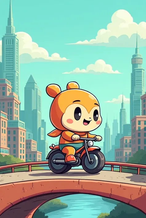 Wheel man catoons chibi with background city