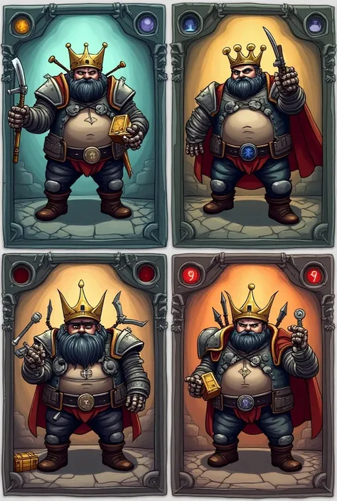  4 Pirate Cards Cybernetical Machine, Robotic Futuristic Chief King ,Full of weapons with a book in his hand chubby ,cartoon with training level , collectible cards ,  create a collection of 4 pirate cards, one level 7 and one level 
16 another level 55 an...