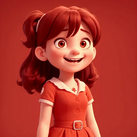 cheerful girl on a solid red background