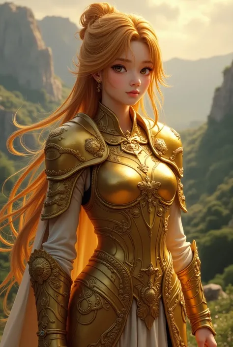 Beautiful anime girl in gold armor