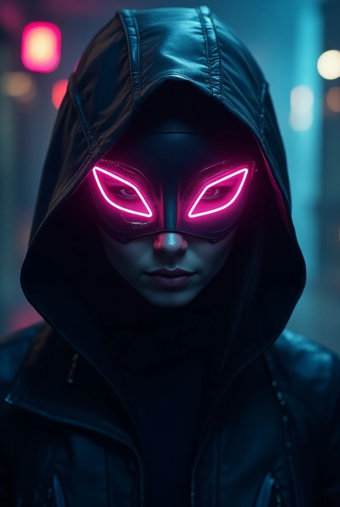 Character with neon eye mask