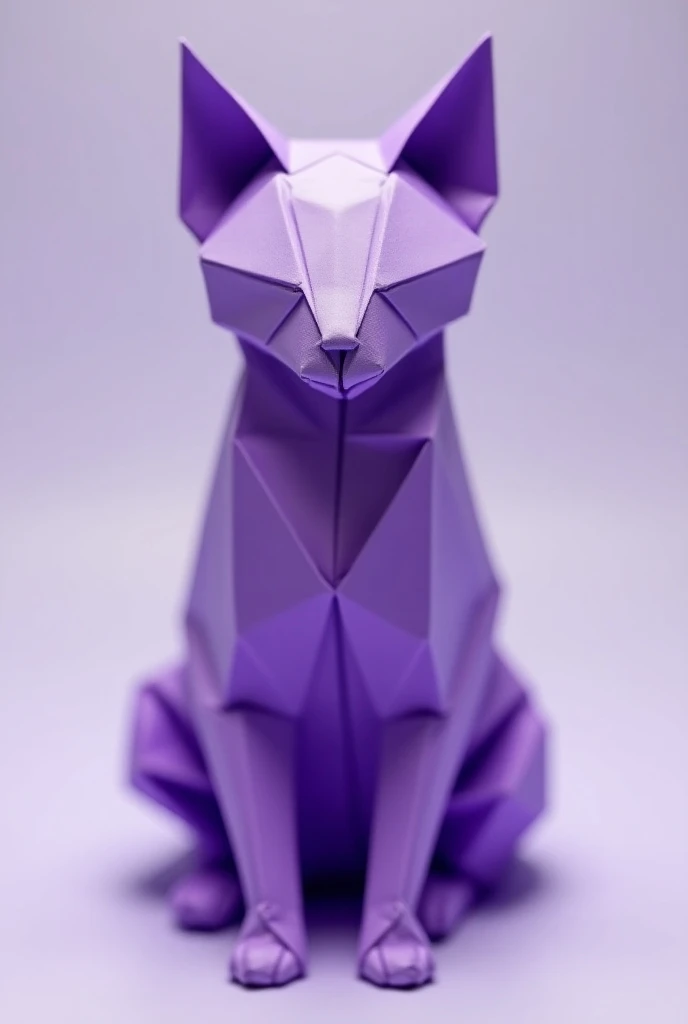 (photorealism:1.2), origami cat, purple, sitting, facing viewer, no eyes, no nose, no mouth, flat face