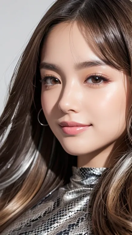   Face Closeup  、
Huge 、Long brown hair、Shiny, Oily skin、    Glowing Skin  、  white skin、Flying debris,   best quality, Realistic,   very detailed, finely,   High Resolution  ,  8k デンデ wallpaper, Beautiful woman,, Light Brown, Messy Hair,、Sharp focus,   pe...