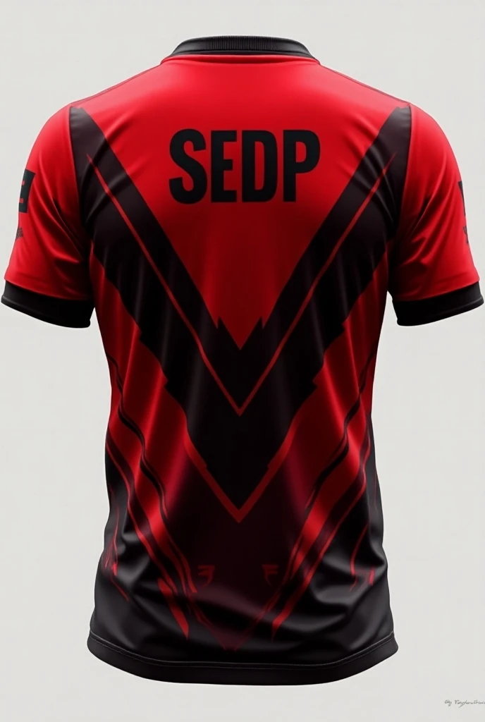 Soccer team jersey called sedp with red and black colors