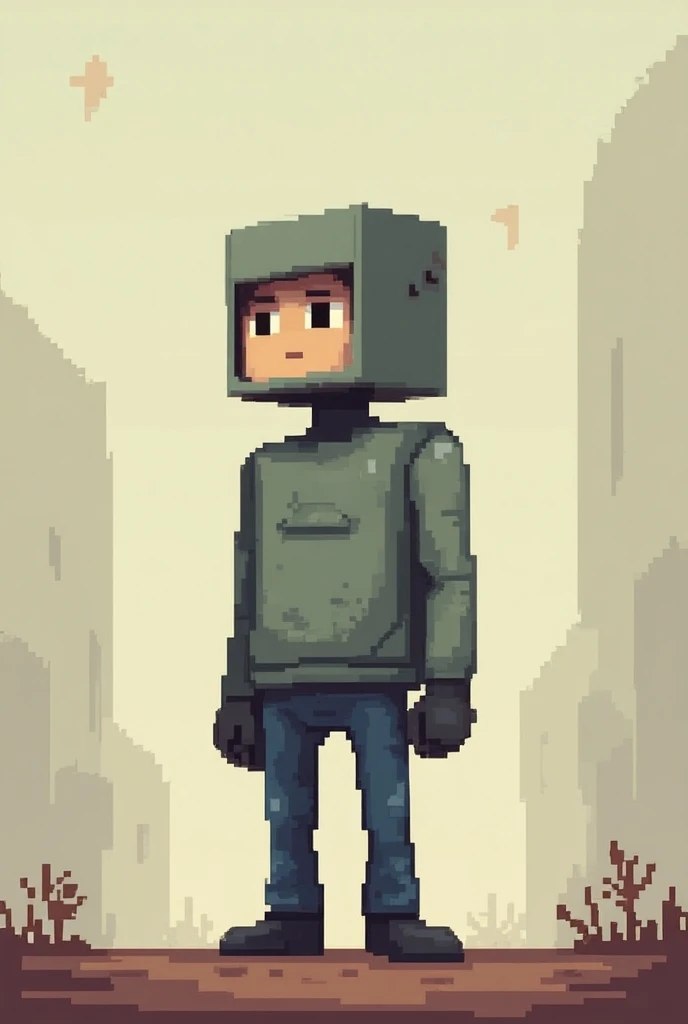 A pixelated character