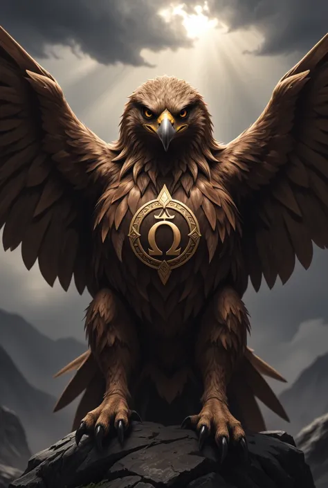 An eagle with the omega symbol on its chest