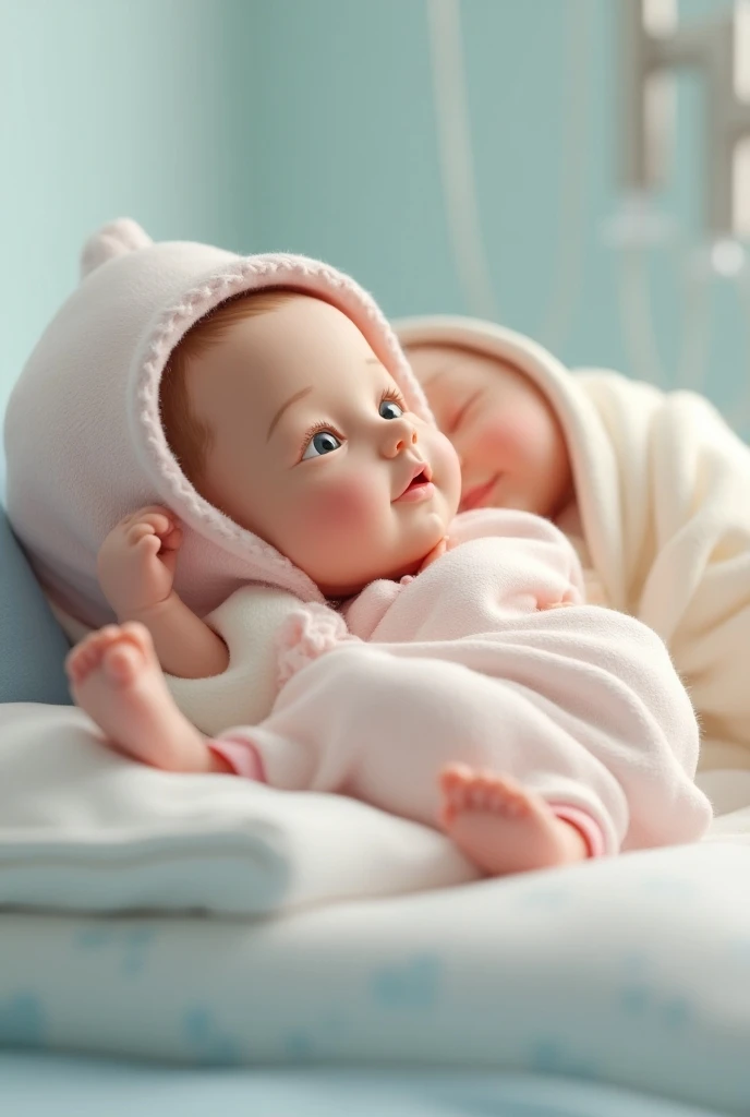 Women born wearing the hospital clothes to baby 3D animated 