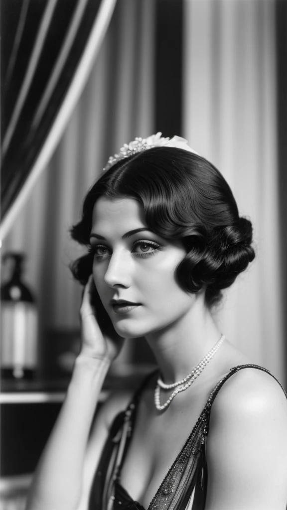 A woman from the 1920s fixing her hair