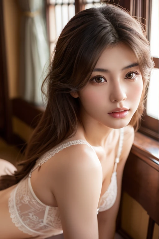 a beautiful young japanese woman in her 20s, detailed face features, detailed eyes, detailed lips, long eyelashes, beautiful detailed hair, beautiful detailed skin, exquisite lingerie, full body pose, masterpiece, photorealistic, hyper realistic, 8k, best ...