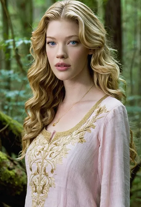     An 18-year-old teenage daughter of actresses Alyssa Sutherland and Katherine Winnick in the woods . She has the facial features of both , Katherines wavy blonde hair and Alyssas blue eyes shaped like Alyssas eyes. is high, slender and sculpture-bodied ...