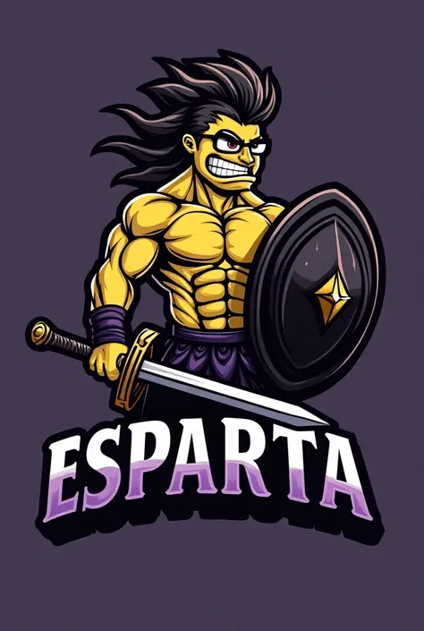 "Create a logo for a gaming clan called ESPARTA, featuring a strong and courageous nerd character. The nerd should resemble the iconic yellow nerd emoji with thick glasses, buck teeth, and a goofy grin, but with a muscular and heroic physique, wielding a S...