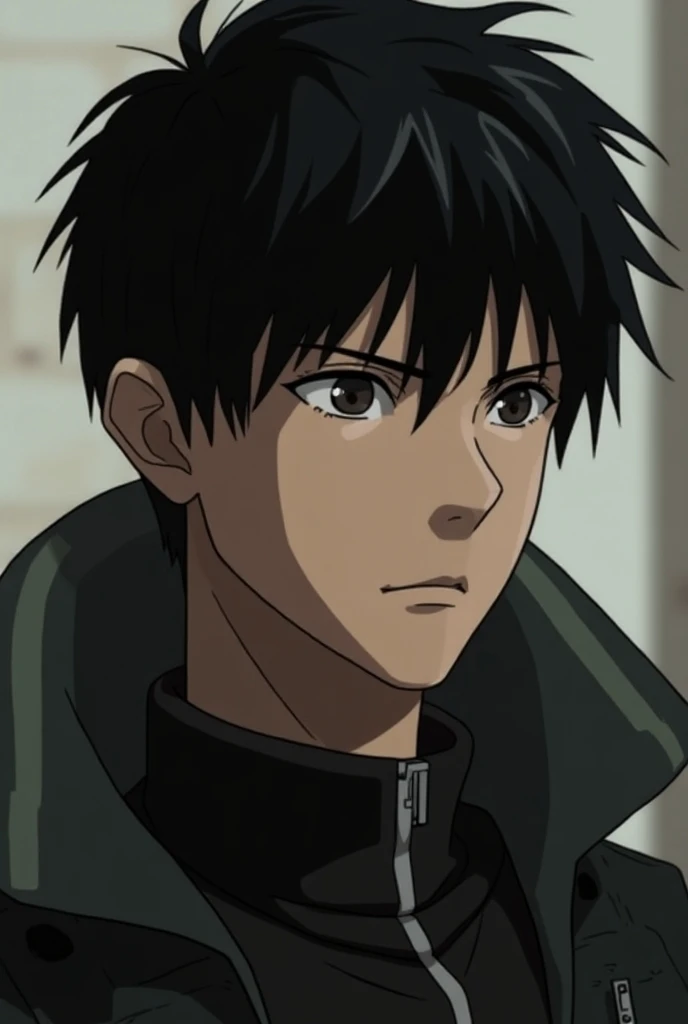 Shinji Ikari a little more masculine with black and rather wavy hair with an oval face