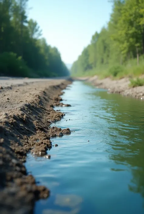 Chemical impurities in water body removing the side of river dirt 