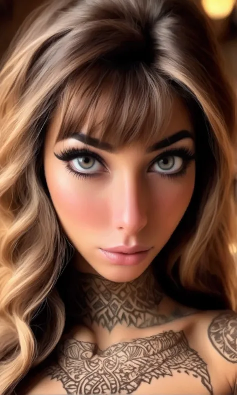 a cute woman, beautiful detailed eyes, beautiful detailed lips, extremely detailed eyes and face, long eyelashes, sexy bandage outfit, royal jewelry, extensive hieroglyph henna tattoos, annoyed expression, pursuing trespassers in her tomb, (best quality,4k...