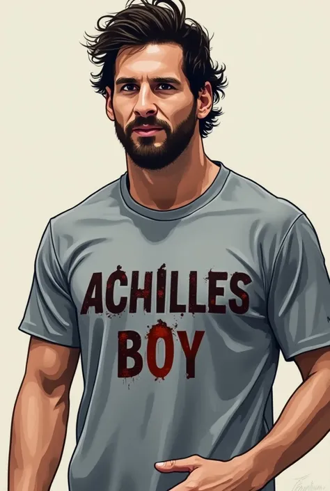 Messi wearing a t-shirt that says Achilles boy
