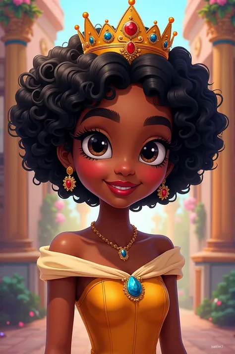 a cartoon princes of a black young women with black hair