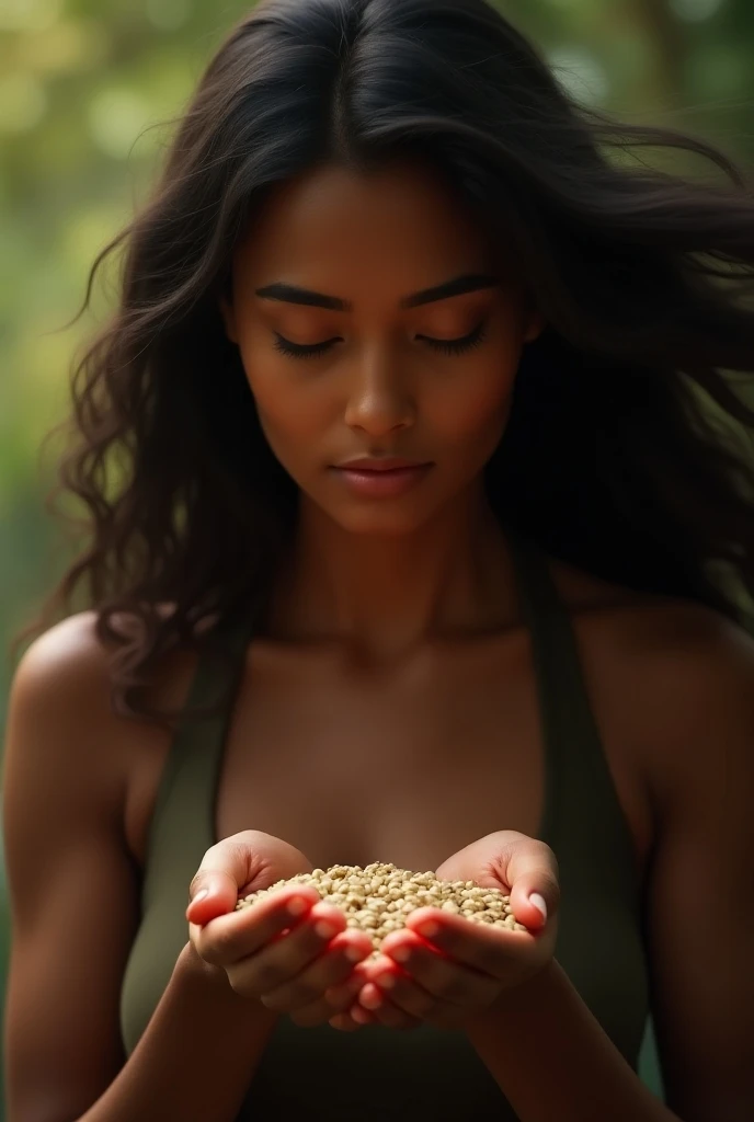   woman psychologist black hair, seeds, brown skin color 