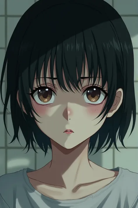  Creating a girl with short hair ties, with dark circles, white, In the anime Evangelin  