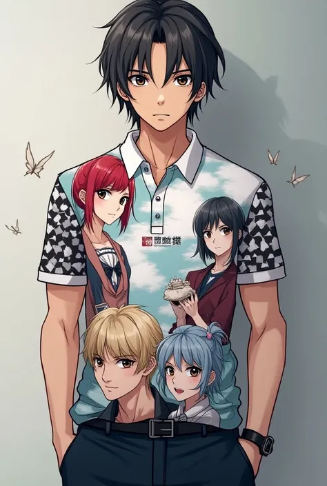 Design me a Polo t-shirts with Jacquard collar and. I want the collar to have a anime theme