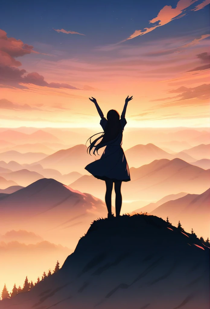 Woman appreciating the horizon on a mountain 