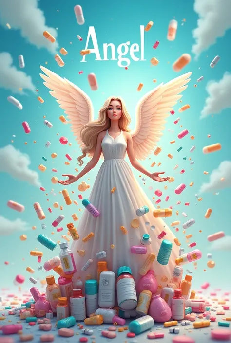 Make an animated logo for a drugstore with lots of drugs, with the name Angel centralized  