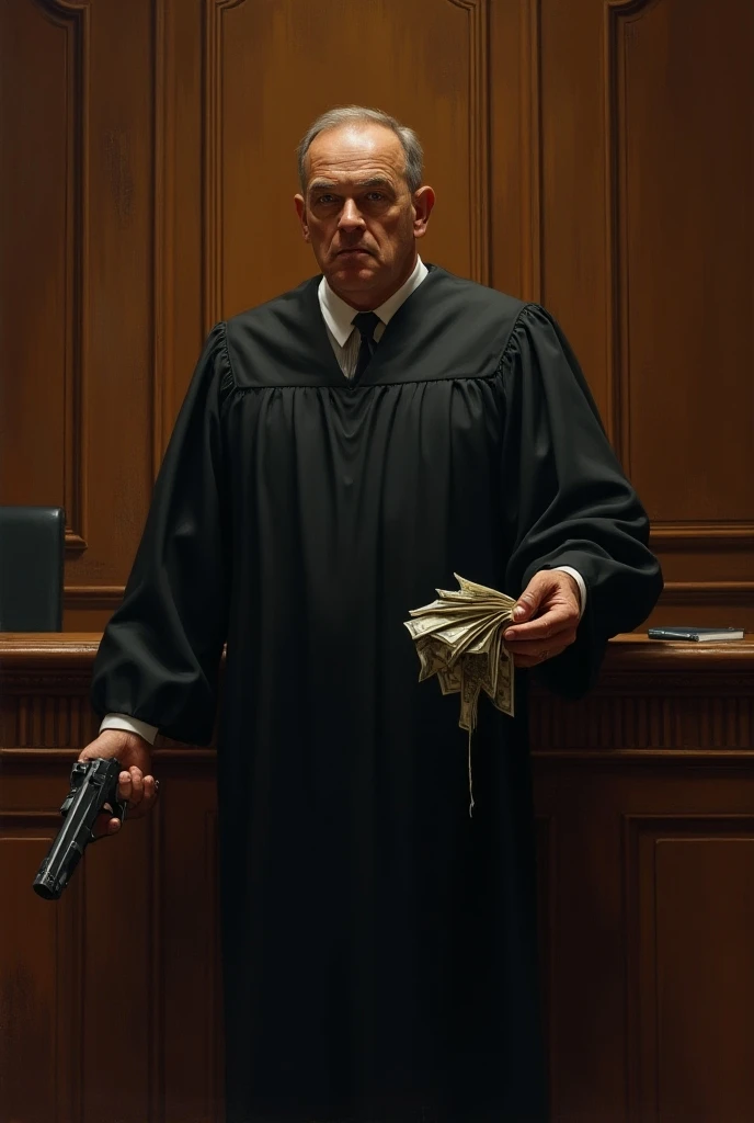 Youre looking at a judge with a gun in his hand and a wallet pouring out money in the other hand